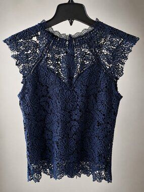 AdiVa Navy Lace Blouse – Size S – Luxury Crochet Detail